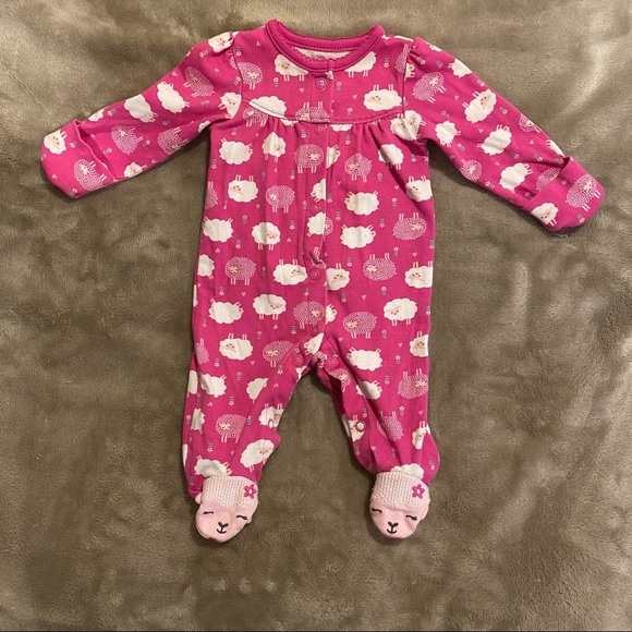 Just One You made by Carter's Pink Sheep Footed One Piece Pajamas Size Newborn - Picture 1 of 16